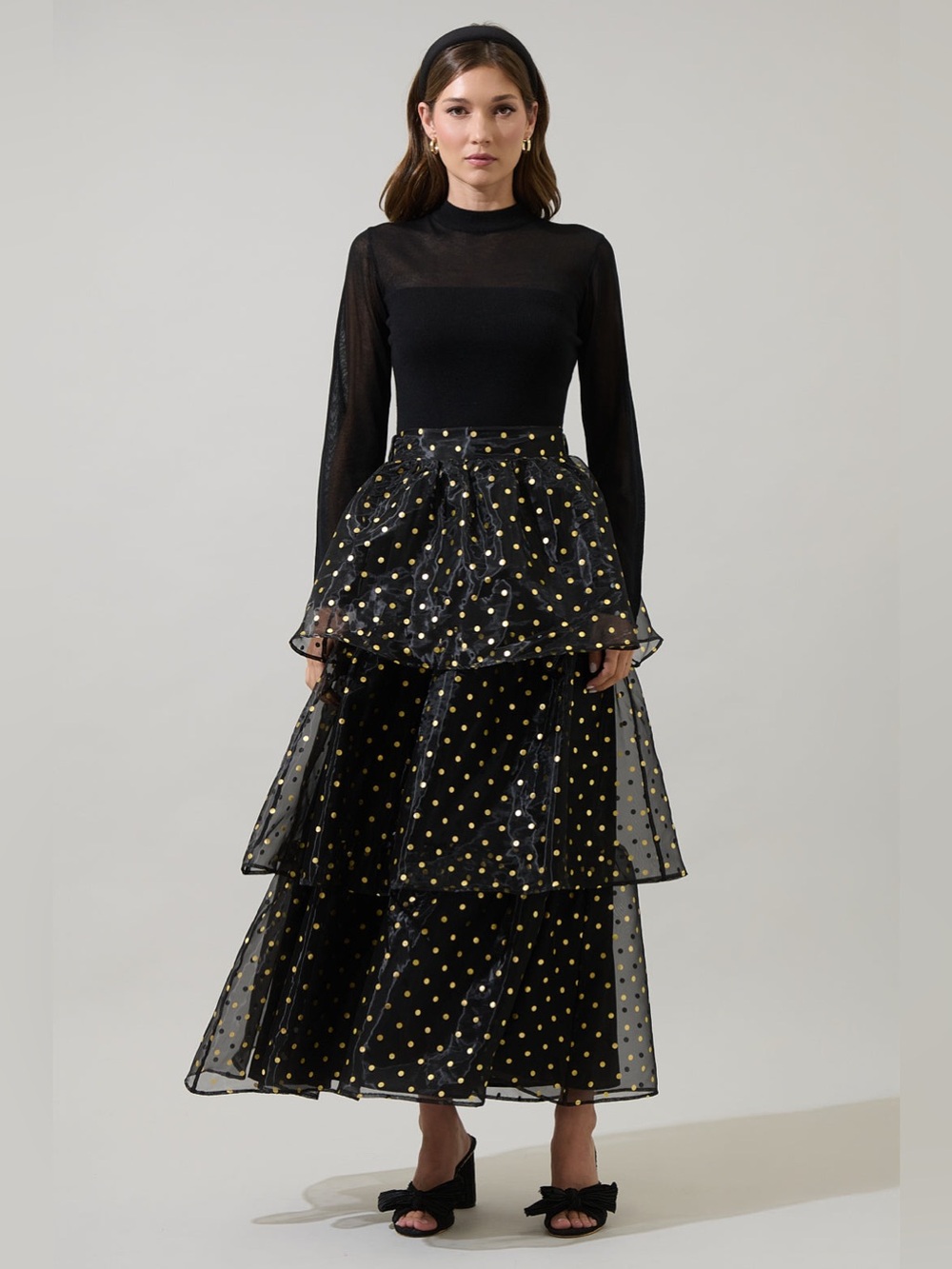 Sugar Lips NWT Tiered Black Maxi Skirt with Gold Polka Dots - Picture 16 of 16